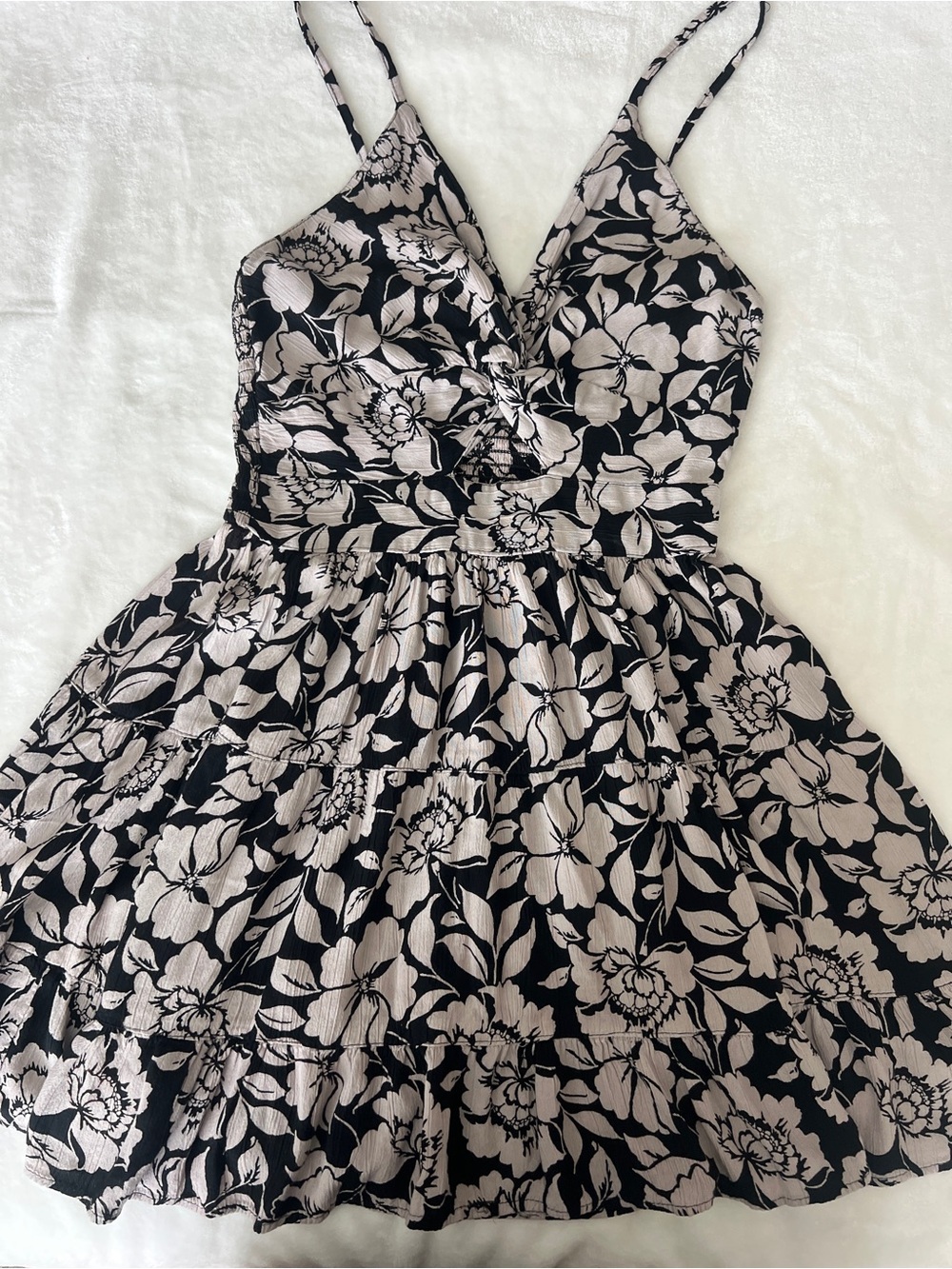 Angie Black Mini Dress with Cream Floral Print